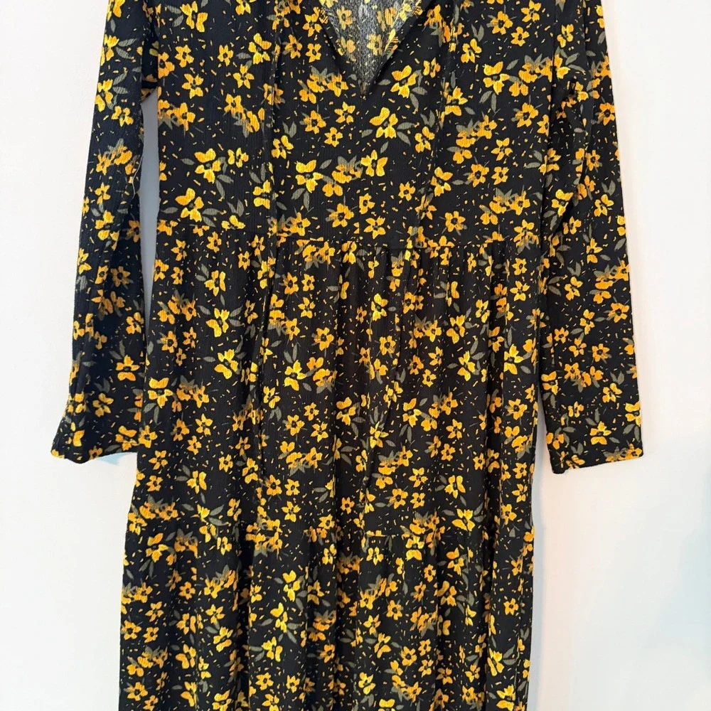 Free People Boho Floral Tiered Maxi Dress Black Yellow Womens Large